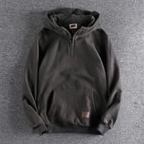 500g Heavyweight Half-Zip Men's Hooded Sweatshirt - Vintage Japanese-Style Trendy Youth Top XL pilka spalva