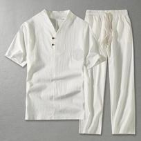 Vyriški drabužiai Didelis dydis Namams Vyrui Vasaros Kostiumas Lino T-shirt Madingas Vyriškas Rinkinys Kinų Stilius 8XL 9XL Papildomai Du Vienetai M balta