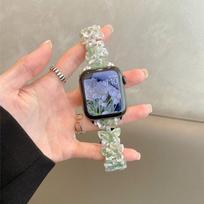 Butterfly Resin Strap for Apple Watch S10-Elastic Retractable Resin Watch Band Female Bracelet for iWatch10/9/8/7/6/5/4/3/2/1/Se/Ultra/Ultra2 42mm 38/40/41mm for S1-9/Se žalia