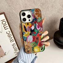 Fig-shaped Bead Embroidery Print Phone Case for iPhone 17 16 15 14 13 12 11 Pro Max XS XR 16e Cover Funda for iPhone 16 Pro Max iPhone 13 Pro