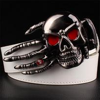 Madingi Diržai Pilno Metalinio Sagties Demonas Skeletas Rankos Kaulas Hip Hop Rock Stiliaus Kaukolės Veidas PU Odos Diržas Vyrams Moterims Juosmens Diržas 105CM