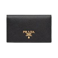 Prada Saffiano Auksu Graviruota Odinė Kortelių Laikiklio Piniginė Unisex Piniginės Juoda 1MC122-QWA-F0002 Basic Set (Bag)