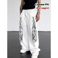 Street Style White Sweatpants with Bold Dragon Tribal Pattern S