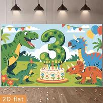 2D 3-iojo gimtadienio šventės fonas, Dinozauras ir torto dekoras 47.2x31.5inch/120*80cm white