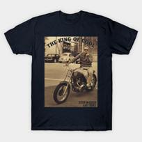 Vyriškas juodas marškinėlis su spauda Steve Mcqueen Easy Rider Spausdinta ant nekerpamo perkėlimo popieriaus Medvilninis marškinėlis S tamsiai mėlyna
