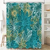 Green Blue Mandala Shower Curtain Hand Drawn Floral Pattern For Bathroom Decor Extra Long Washable Fabric W60H190(CM)-1 Pcs