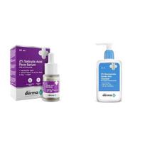 The Derma Co 2% Salicilo rūgšties serumas su hamameliu ir The Derma Co 2% Niacinamido švelnus odos prausiklis jautriai odai - 125 ml