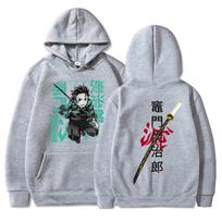 Kamado Tanjirou Demon Slayer spausdintas gobtuvas Anime Grafinis megztinis Moteriški Vyriški laisvalaikio palaidinės ilgomis rankovėmis, vilnos megztinis su gobtuvu S pilka spalva
