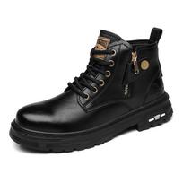 FashionNew Arrival Ankle Boots Mens Outdoor Comfortable Motorcycle Boots Classic Design High Top Man Casual Shoes Genuine Leather Botas 38 juoda