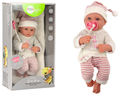 Kūdikis lėlė su čiulptuku, antklode, kostiumėliu ir aksesuarų rinkiniu – 35 cm (rož.)