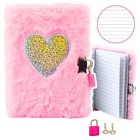 PLIUŠINIS DIENORAŠTIS SU SPYNA IR 2 RAKTAIS, ŠIRDELĖ, ROŽINIS, A6, 80 PUSLAPIŲ