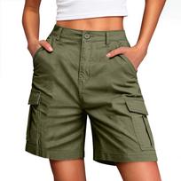 Hiking Shorts For Women Lightweight Elastic Waist Knee Length Cargo Shorts Golf Casual Summer Bermuda Shorts L armijos žalia spalva