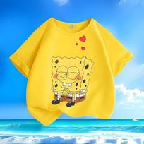 Hot-selling SpongeBob Cartoon New Style Boys' and Girls' T-shirt, Loose and Versatile 100
