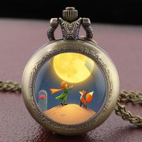 10pcs/lot Wholesale Prince Theme Quartz Pocket Watch Retro Men Women Children Pendant Necklace Accessories Clock Best Souvenir juoda