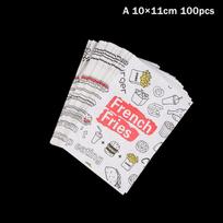Fast Food Disposable Paper Bags - French Fries/Burger Printed Takeout Bags For Restaurant/Snack Shop 100Pcs