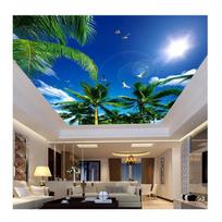 Mėlyno dangaus lubų tapetai Balti debesys Kokoso palmės Žuvėda freska Miegamojo svetainės lubų tapetai 200 cm(W) x 140 cm(H) blue