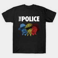 Men Black Print T-shirt The Police No-Cut Transfer Paper Print Cotton Tshirt M juoda