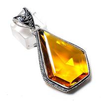 Natural Citrine Gemstone Handmade 925 Sterling Silver Jewelry Pendant 2.25  h7T08