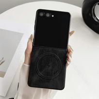 Odos pojūčio odinis telefono dėklas, skirtas Samsung Galaxy Z Flip7 5G, belaidžio įkrovimo palaikymas, Magsafe magnetinis dangtelis, skirtas Samsung Z Flip 7 5G For Samsung Z Flip 7 juoda