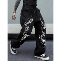 Street Style Men's Sports Pants, Unique Gothic Printed Drawstring, Suitable for Street Wear and Casual Daily Wear S