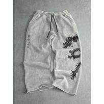 Men's Wide Leg Gray Sweatpants Featuring Red Black Ink Splash Prints, Relaxed Fit, Drawstring Waist, Urban Fashion, Streetwear S