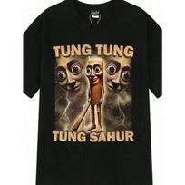 Tung Sahur Graphic Printed T-Shirt Men Summer Casual Loose Fashion Funny Round Neck Short Sleeve Tops Clothing T-Shirt Unisex L