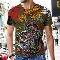 Vintažiniai vyriški 3D spausdinti trumpomis rankovėmis drakono rašto totemo marškinėliai Streetwear jaunimo vasaros didelio dydžio viršutiniai vyriški drabužiai S