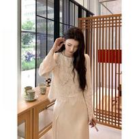 French Heavy Industry Lace Long Sleeve Shirt Women's Bottom Top Hoodie Spring S balta