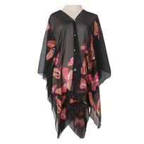 Shawls Summer Beach Sexy Women Fashion Print Chiffon Smock Bikini Cover Up Loose Blouse Sunscreen Comfortable Poncho Hot one size
