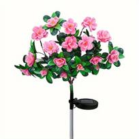 1pc Solar-Powered LED Azalea Flower Lights,7-Head Outdoor Garden Decoration with Multi-Color Blooms,For Yard,Pathway,Backyard rožinė