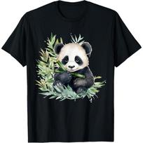 Watercolor Panda T-Shirt, Small, Black S juoda