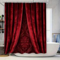 Luxurious Velvet Shower Curtain With Elegant Damask Pattern For Bathroom Decor Wine Red Color W60H190(CM)-1 Pcs