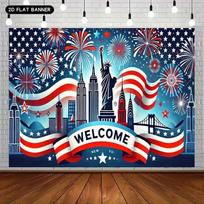 2D Statue of Liberty & Skyline Backdrop for USA Celebrations & Welcome Parties 47.2x31.5inch/120*80cm