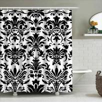 Classic Black White Damask Shower Curtain Set For Bathrooms Decorative Bathtub Cover With Rod (180X240 Cm) W60H190(CM)-1 Pcs