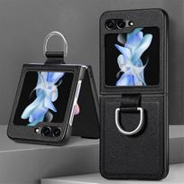 Z Flip 5 Portabel žiedo laikiklio krepšio dėklas, skirtas Samsung Galaxy Z Flip 5 Flip5 5G Flip3 Flip4 Flip 3 4 Zflip5 odiniai telefono dėklai for Samsung Z Flip 5 juoda