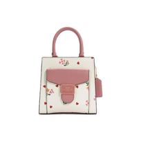 Coach Pepper 17 Širdelės Žiedlapių Rašto Magnetinis Užsegimas Drobės Ir Odos Mini Rankinė Moteriška rankinė Balta Rožinė C7599-IMCAH Basic Set (Bag+Dust Bag)