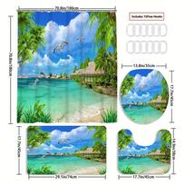 Tropical Beach Shower Curtain Set With Slip-Resistant Bath Mat, Toilet Lid Cover, Bathroom Rug, And 12 Plastic Hooks - Water-Res W60H190(CM)-1 Pcs blue
