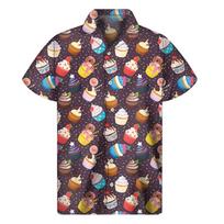 Animacinis keksiukas Grafinis Havajų marškiniai vyrams Maisto Atverčiama apykakle Marškiniai Vasariniai Gatvės Laisvi T-shirt'ai Mygtukai Trumpomis Rankovėmis Palaidinė S