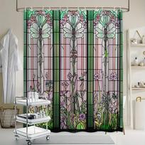 Vitražas Laumžirgis Dušo Užuolaida Art Deco Dizainas Gėlių Raštas Vandeniui Atsparus Audinys Elegantiškas Vonios Dekoras W60H190(CM)-1 Pcs
