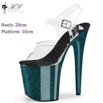 Madingos 20cm Aukštakulnės Seksualios Platformos Sandalai Striptizo Pole Dance Batai Moteriški Vestuviniai Spalvingi Didelio Dydžio Moteriški Sandalai Vasaros 35 žalsvai mėlyna