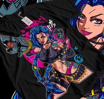 Jinx Arcane T-Shirt Japanese Anime Cartoon Jinx Black T-Shirt 043 4XL