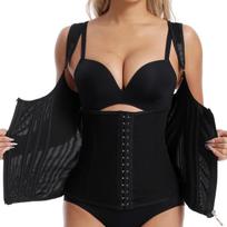 Women's Zipper Shapewear Waist Trainer - Breathable Sports Fitness Belt with Button Row L