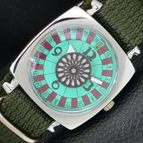 VINTAGE HAND-WINDING SWISS POKER FACE MENS REFURBISHED SEA GREEN WATCH a700933-5