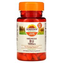 Sundown Naturals, pailginto atpalaidavimo vitaminas B12, 1 000 mcg, 120 tablečių