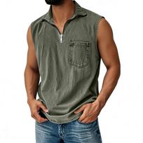 Men's Half Zip Retro Vest  Men's Casual And Comfortable Vest L armijos žalia spalva