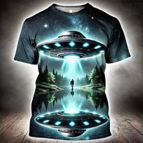 Vasaros UFO Ateivis 3D Spausdinti Marškinėliai Vyrams Madingi Laisvalaikio Apvalia Kaklo Trumpomis Rankovėmis T-shirt Juokingi Paslaptingi Kosminiai Laivai Viršutiniai Drabužiai Marškinėliai Vyriški Drabužiai XXS