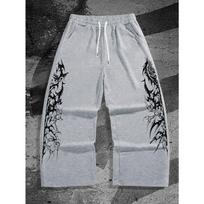 Men's Gothic Loose Straight Leg Pants, Dark Outdoor Casual Pants, Fashionable and Cool Printed Patterns, Campus Gym Casual Wear S
