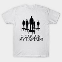 Men Black Print T-shirt O Captain My Captain Poetry No-Cut Heat Transfer Print Cotton Tshirt 3XL balta
