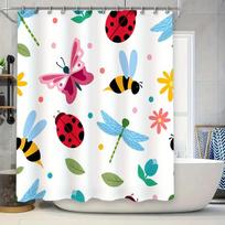 Colorful Insect Shower Curtain For Bathroom Decor Ladybug Dragonfly Butterfly Design W60H190(CM)-1 Pcs