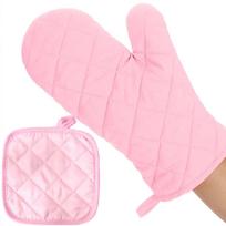 Pink Plaid Heat-Resistant Oven Gloves & Pads Set - Universal Fit for Left and Right Hands, Anti-Scalding & Desktop Protection. left and right hand universal oven gloves set rožinė